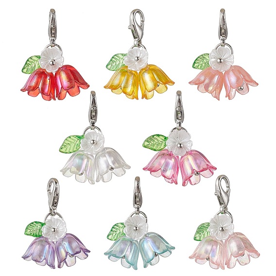 8шт. Цветочные акриловые подвесные украшения, застежки из сплава подвески для украшений сумок