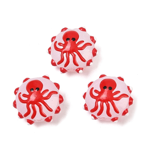 Стеклянные бусины из имитации нефрита, бусины ручной работы, Плоский круглый с осьминогами, с эмалью