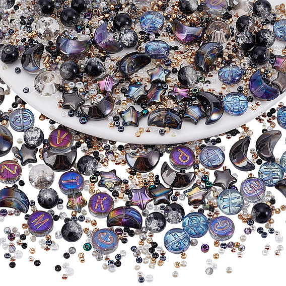 530шт гальванические прозрачные стеклянные бусины, смешанный стиль, разнообразные