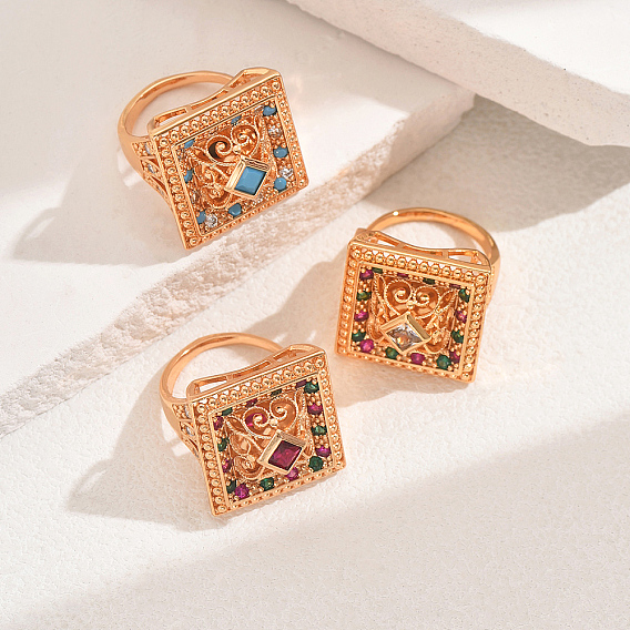 Кольца для женщин с микропаве из латуни и кубическими цирконами, квадратный