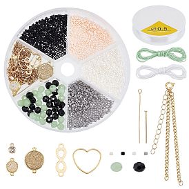 DIY-Sets zum Basteln von Bettelarmbändern, einschließlich Edelstahlkettenarmbandanfertigungen, Glasperlen, Messingglieder und Anhänger, gewachsten Baumwollkordel