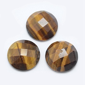 Natural Tiger Eye Cabochons, Flat Round, Faceted
