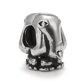 304 Stainless Steel European Beads, Large Hole Beads, Elephant