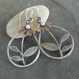 Alloy Dangle Earrings, Teardrop with Leaf