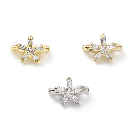 Rack Plating Brass Pave Clear Cubic Zirconia Flower Slide Charms, Cadmium Free & Lead Free, Long-Lasting Plated