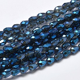 Faceted Teardrop Full Rainbow Plated Glass Bead Strands, 5x3mm, Hole: 1mm, about 100pcs/strand, 17.7 inch ~19.6 inch