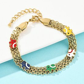 304 трос из нержавеющей стали цепи браслеты, эмалевые украшения в виде слона для женщин, ионное покрытие (ip)