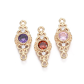 Brass Micro Pave Cubic Zirconia Links Connectors, with Glass, Horse Eye, Long-Lasting Plated, Light Gold