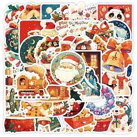 50Pcs Christmas Theme Cartoon Paper Stickers, Self-Adhesive Decals, for Water Bottles Laptop Phone Skateboard Decoration