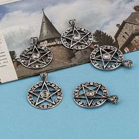 Vintage Men's 304 Stainless Steel Ring with Pentagram Star Pendants, Wicca Pendants, with Rhinestone and Resin, Antique Silver, 37x28x5mm, Hole: 6x3mm