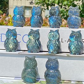 Natural Labradorite Carved Healing Owl Figurines, Reiki Energy Stone Display Decorations