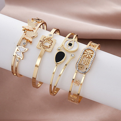 304 Stainless Steel Hinged Cuff Bangles for Women, Golden