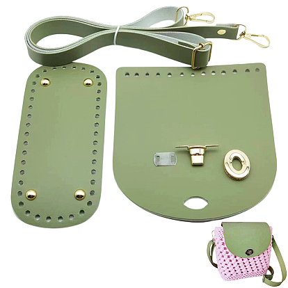 1 Набор аксессуаров для вязаной крючком сумки через плечо из искусственной кожи ручной работы, включая 1ПК полукруглый лист, 1 дно сумки из поликарбоната овальной формы и 1 ремешок для сумки из поликарбоната