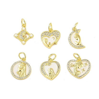 Brass Micro Pave Clear Cubic Zirconia Pendants, Cadmium Free & Nickel Free & Lead Free, with Jump Ring and Enamel, Real 18K Gold Plated