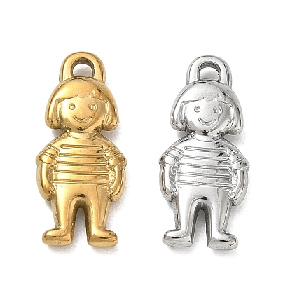 Pendentifs en acier inoxydable, fille avec des breloques en chemise rayée