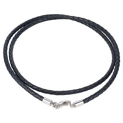 10шт. 3мм круглые плетеные кожаные шнуры, для ожерелья делает, латуни с застежками омаров, платина