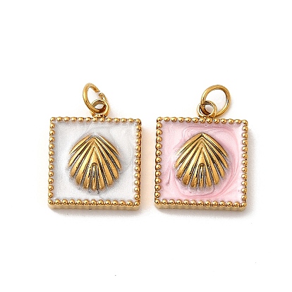 304 из нержавеющей стали шармы эмали, квадрат с подвесками в виде ракушек, с целью перехода в кольце, ионное покрытие (ip), реальный 18 k позолоченный