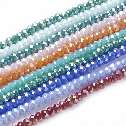 Electroplate Glass Beads Strands, Imitation Jade, AB Color Plated, Faceted, Rondelle
