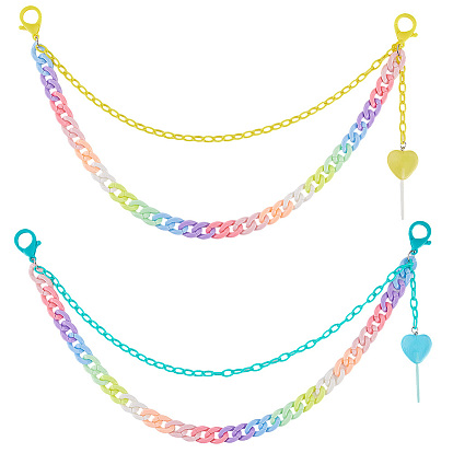 2 шт. 2 цветные акриловые двухслойные цепные ремни, Джинсовые цепочки с подвесками в виде леденцов в форме сердца