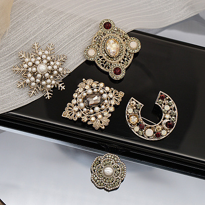 Baroque Style Sun Flower Rhombus Brooch for Women, Alloy Brooches, with Plastic Imitation Pearl