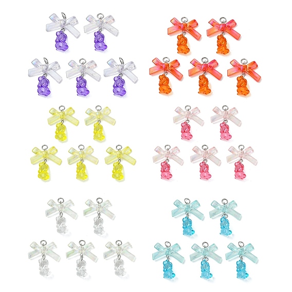 30 шт. прозрачные акриловые подвесные украшения, медведь, нержавеющая сталь, устойчивая к потускнению, платина