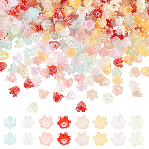 560 шт. 8 цвета 6-лепестки имитация желе акриловые бусины колпачки, с покрытием AB цвета, цветок