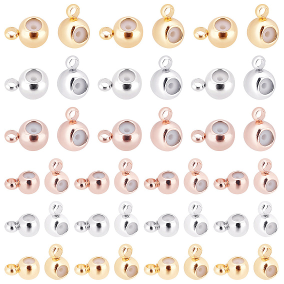 72шт 6 стиль латунные бусины, с силиконом внутри, ползунки, рондель