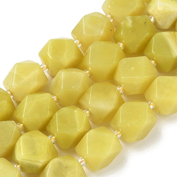 Natural Lemon Jade Beads Strands, Nuggets, Faceted, with Seed Beads
