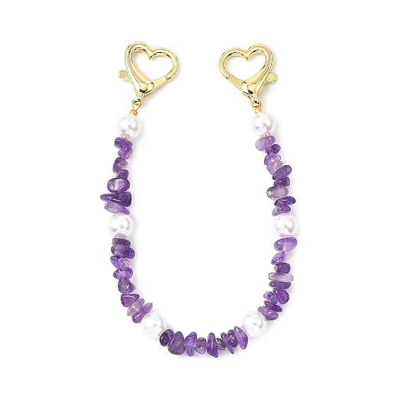 Декоративные цепочки для сумочек с бусинами из натуральных драгоценных камней, с застежками-карабинами в форме сердца из сплава и бусинами из АБС-пластика, имитирующими жемчуг, золотые