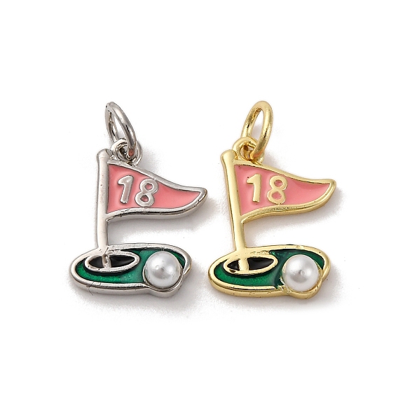 Латунь эмаль прелести, с ABS имитации жемчуга, гольф 18th лунка очарование, с целью перехода в кольце, без кадмия и без свинца, стойки покрытие, долговечный