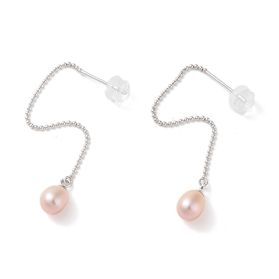 Natural Pearl Stud Earrings for Women, with Sterling Silver Pins