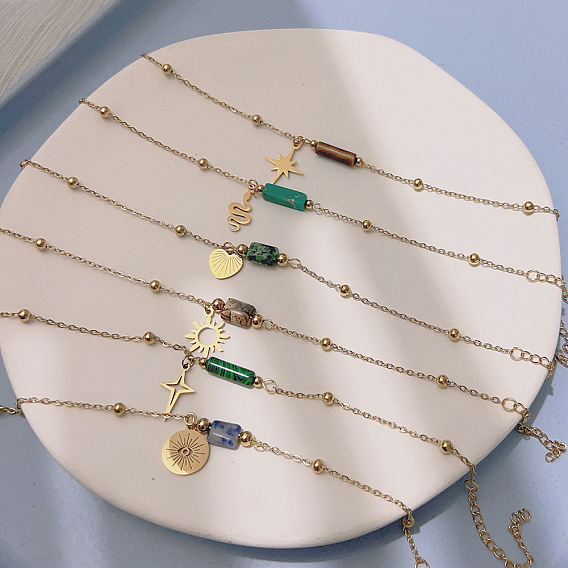 Браслет-подвеска из натуральных смешанных камней, золотые