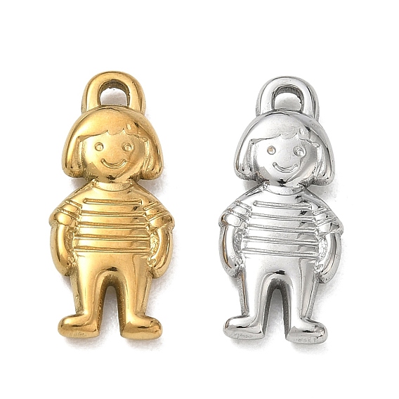 304 Stainless Steel Pendants, Girl with Striped Shirt Charms