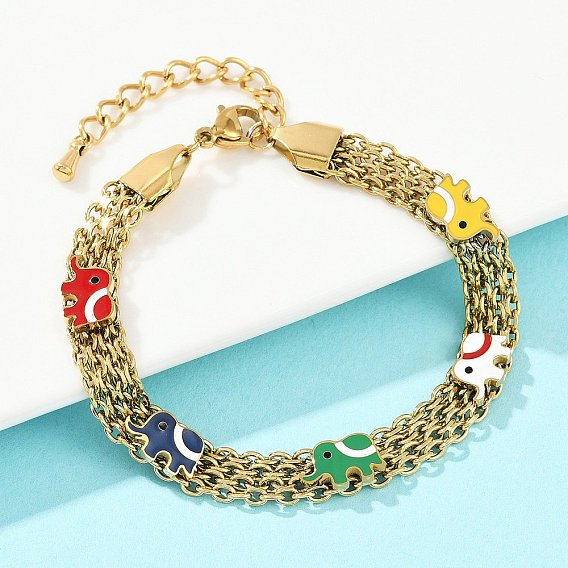 304 трос из нержавеющей стали цепи браслеты, эмалевые украшения в виде слона для женщин, ионное покрытие (ip)