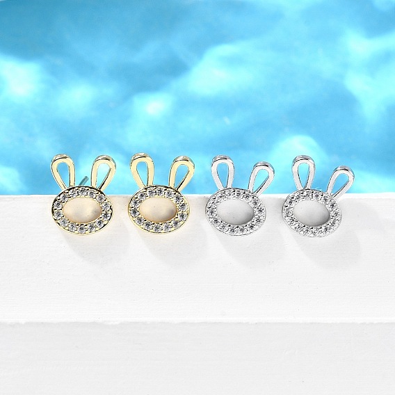 Серьги-гвоздики в форме головы кролика из латуни с микропаве из кубического циркония, долговечный, без свинца и без кадмия, стойки покрытие