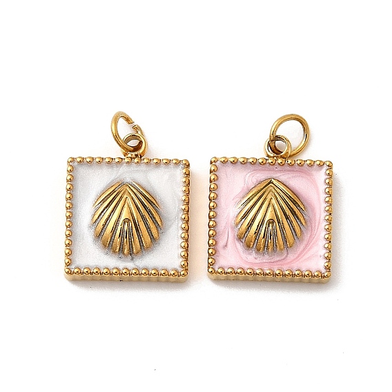 304 из нержавеющей стали шармы эмали, квадрат с подвесками в виде ракушек, с целью перехода в кольце, ионное покрытие (ip), реальный 18 k позолоченный