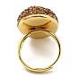 Olive Glass Rectangle Adjustable Ring with Rhinestone, Brass Ring for Women