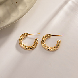 18K Gold Stainless Steel C-shaped Earrings - Elegant Ladies Jewelry