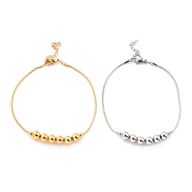 304 Stainless Steel Round Snake Chain Bracelets, with Round Beads