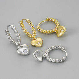 Серьги-кольца из латуни с прозрачными кубическими циркониями ко Дню святого Валентина, сердце