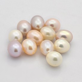 Natural Cultured Freshwater Pearl Beads, Half Drilled, Rice, 7~8mm, Hole: 1mm