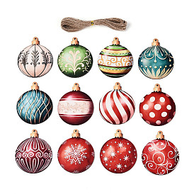 12 шт. подвесные украшения из дерева с односторонней УФ-печатью, мяч, подвесные украшения из джутовой веревки, вырезанные лазером деревянные формы