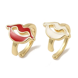 Rack Plating Brass Enamel Lip Cuff Earrings for Women, Real 18K Gold Plated