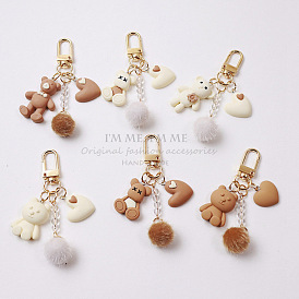 Cute Bear Keychain Airpods Case Bag Pendant Cartoon Light-colored Decoration for Backpack