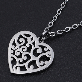 201 Stainless Steel Pendant Necklaces, with Cable Chains and Lobster Claw Clasps, Heart