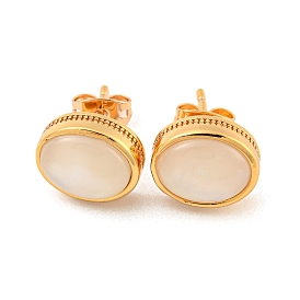 Brass Ear Studs, with Resin, Oval