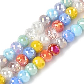 Стеклянные бусины с гальваническим покрытием , круглые, граненые