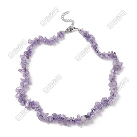 4pcs colliers de perles en améthyste naturelle, couleur inox