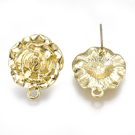 Hallazgos de aretes de aleación, con bucle, alfileres de acero, flor