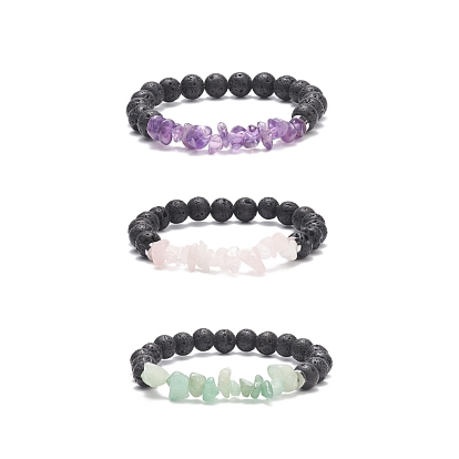 Браслеты из натурального смешанного камня, круглый браслет из бисера из натуральной лавы для женщин